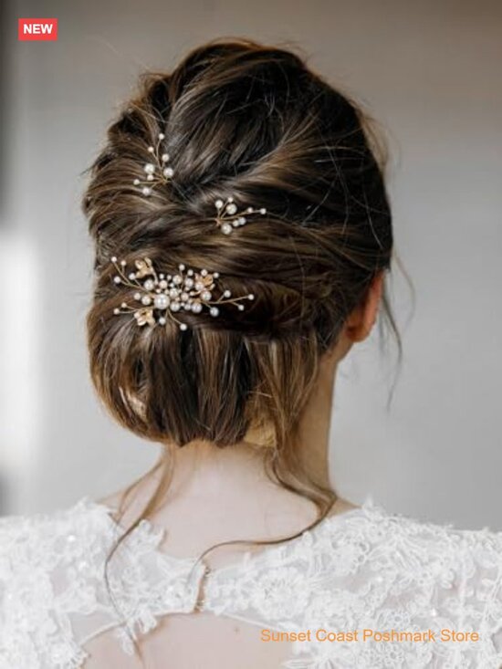 7 Piece Bridal Hair Comb Set Pearl Rhinestone Leaf Hair Pins Elegant Wedding